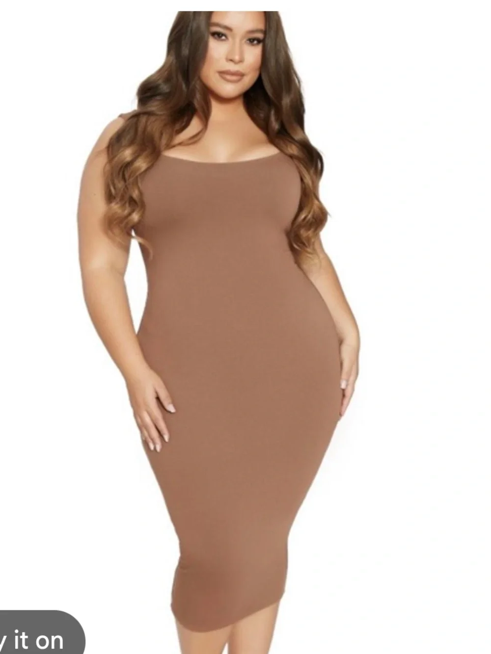 naked wardrobe Bodycon Brown Nude Midi Dress sz M